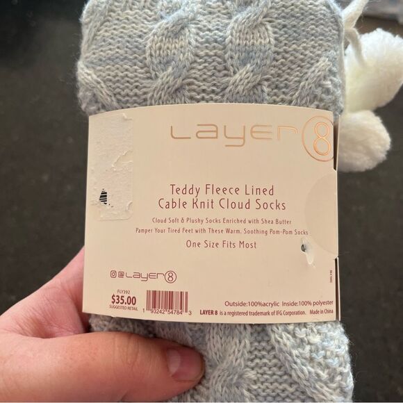 NWT Layer 8 Teddy Fleece Lined Cable Knit Cloud Socks w/Shea Butter Cozy Warm - Picture 2 of 4